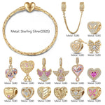 💖 Today's Exclusive Deal: Sterling Silver Rose Heart Whispers Charms Bracelet Set In 14K Gold Plated (Includes bracelet and all charms shown)