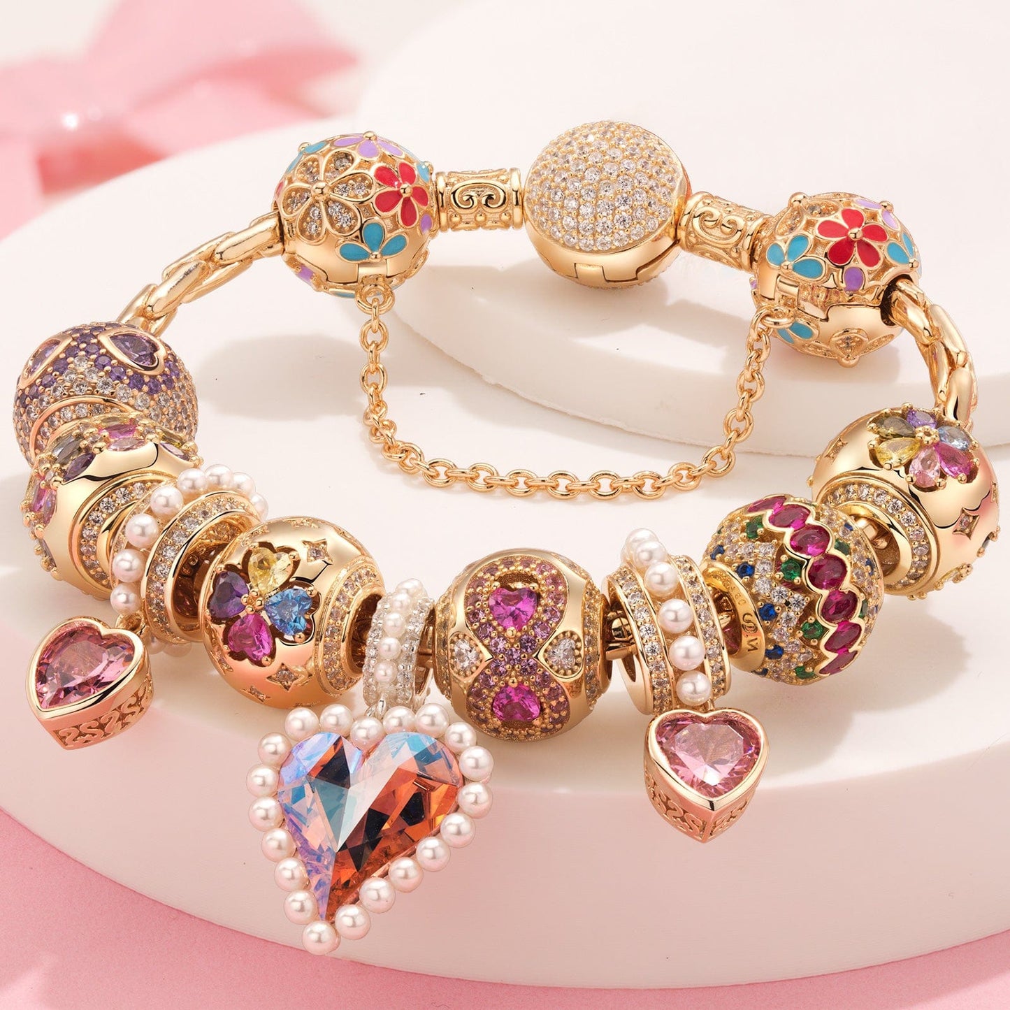 Sterling Silver Melodies of Love Charms Bracelet Set In 14K Gold Plated (Includes bracelet and all charms shown)