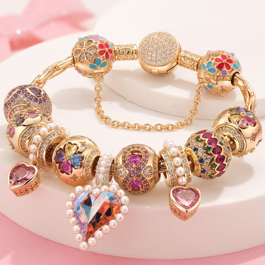 gona- Sterling Silver Melodies of Love Charms Bracelet Set In 14K Gold Plated (Includes bracelet and all charms shown)