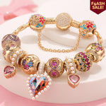 Sterling Silver Melodies of Love Charms Bracelet Set In 14K Gold Plated (Includes bracelet and all charms shown)