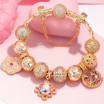 Sterling Silver Burst Into Bloom Charms Bracelet Set With Enamel In 14K Gold Plated (Includes bracelet and all charms shown)