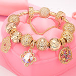 Sterling Silver Burst Into Bloom Charms Bracelet Set With Enamel In 14K Gold Plated (Includes bracelet and all charms shown)