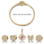 Sterling Silver Rosy Garden Charms Bracelet Set In 14K Gold Plated (Includes bracelet and all charms shown)