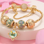 Sterling Silver Twirling in Time Charms Bracelet Set With Enamel In 14K Gold Plated (Includes bracelet and all charms shown)