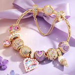 Sterling Silver June's Luminescence Birthday Stone Charms Bracelet Set In 14K Gold Plated (Includes bracelet and all charms shown)