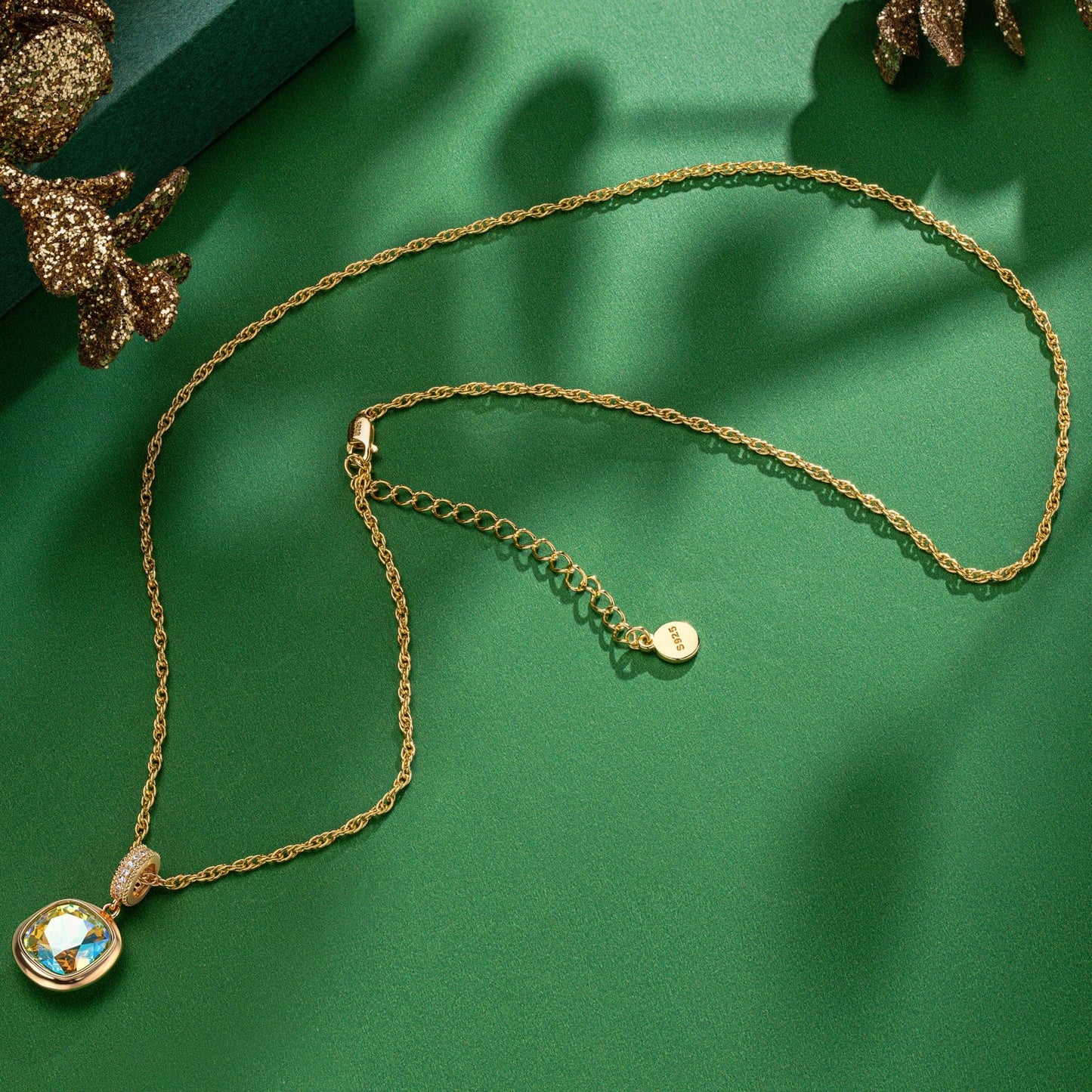 Sterling Silver Adjustable Rope Chain Necklace with Slider Clasp Concinnity Brilliance Charms Necklace Set In 14K Gold Plated - Created With SWAROVSKI® Crystals