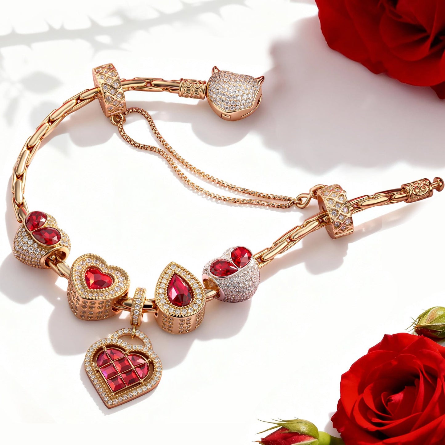 Sterling Silver Celestial Love Charms Bracelet Set In 14K Gold Plated - Handcrafted with Swarovski® Crystals (Includes bracelet and all charms shown)