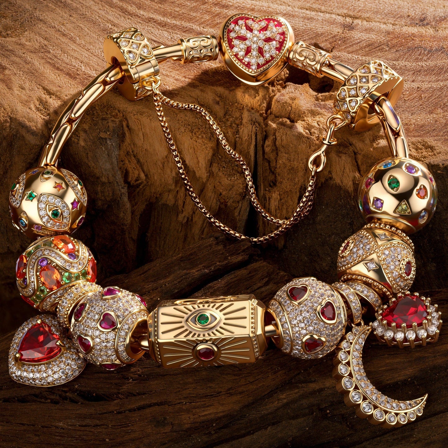 Sterling Silver Blessing and Renewal Charms Bracelet Set With Enamel In 14K Gold Plated (Includes bracelet and all charms shown)