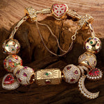 Sterling Silver Blessing and Renewal Charms Bracelet Set With Enamel In 14K Gold Plated (Includes bracelet and all charms shown)