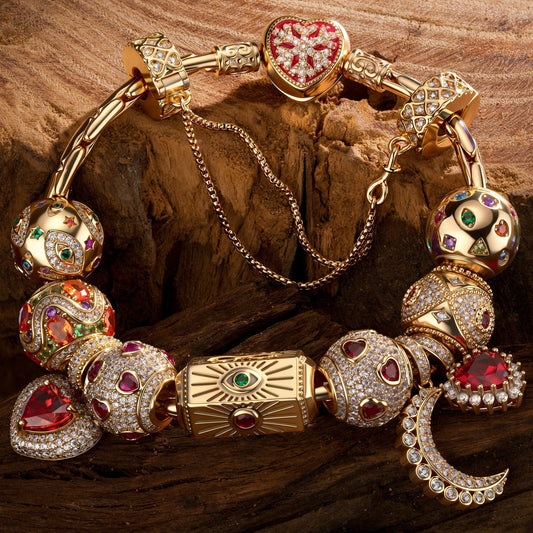 gona- Sterling Silver Blessing and Renewal Charms Bracelet Set With Enamel In 14K Gold Plated (Includes bracelet and all charms shown)