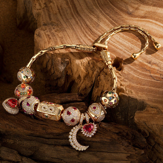 gona- Sterling Silver Adjustable Chain Blessing and Renewal Charms Bracelet Set With Enamel In 14K Gold Plated (Includes bracelet and all charms shown)