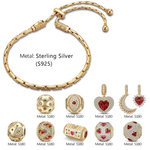 Sterling Silver Adjustable Chain Blessing and Renewal Charms Bracelet Set With Enamel In 14K Gold Plated (Includes bracelet and all charms shown)