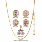 Sterling Silver Opulent Sparkle Charms Necklace Set In 14K Gold Plated