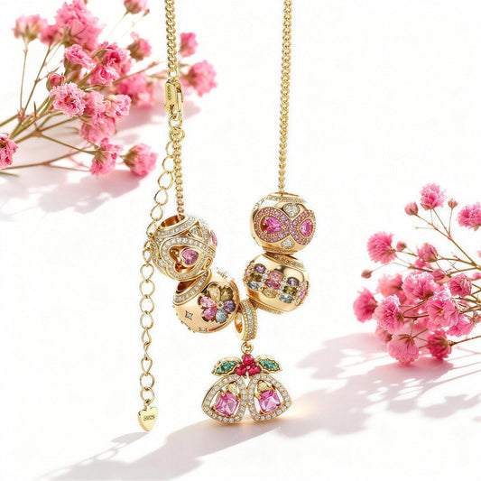 gona- Sterling Silver Opulent Sparkle Charms Necklace Set In 14K Gold Plated