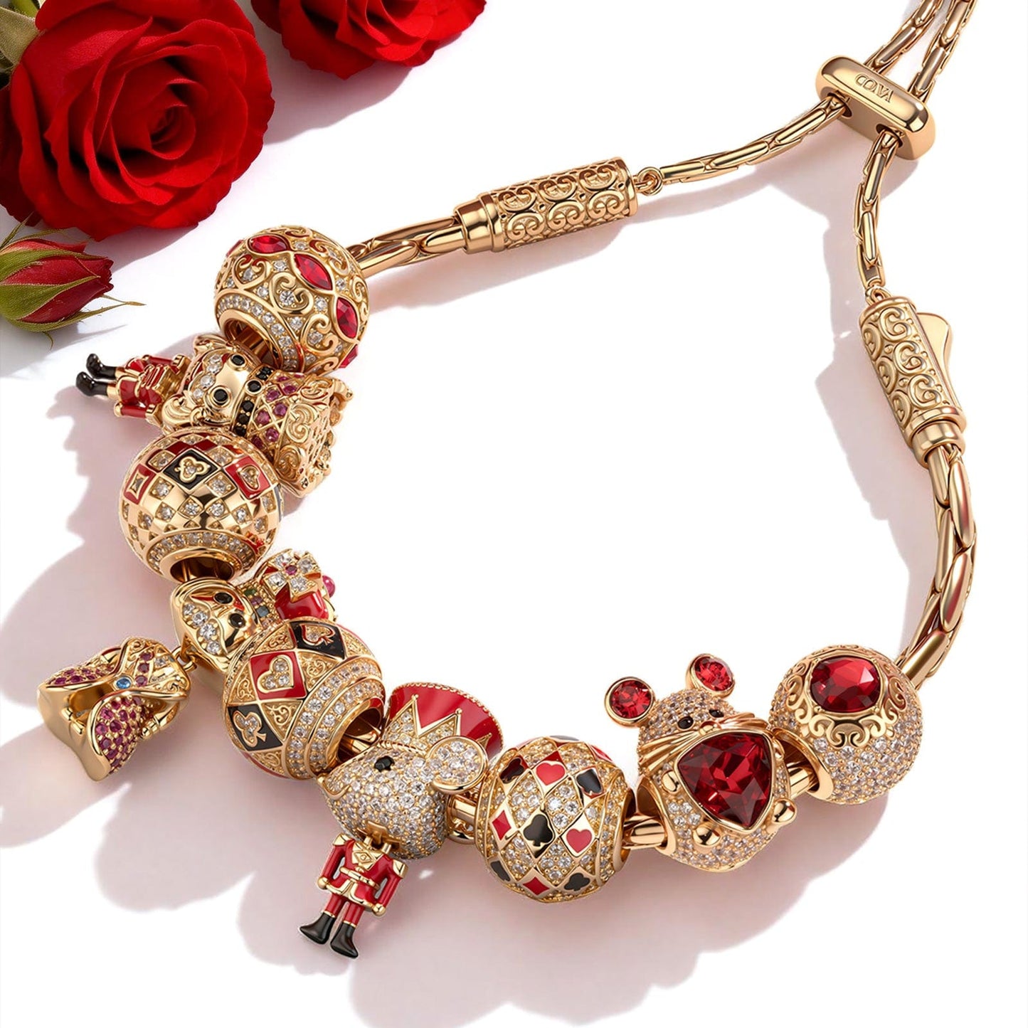 Sterling Silver Tender Guardian Charms Bracelet Set With Enamel In 14K Gold Plated - Handcrafted with Swarovski® Crystals (Includes bracelet and all charms shown)