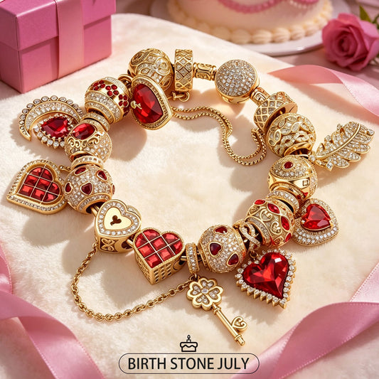 gona- Sterling Silver Awakened Love Charms Bracelet Set In 14K Gold Plated - Handcrafted with Swarovski® Crystals (Includes bracelet and all charms shown)