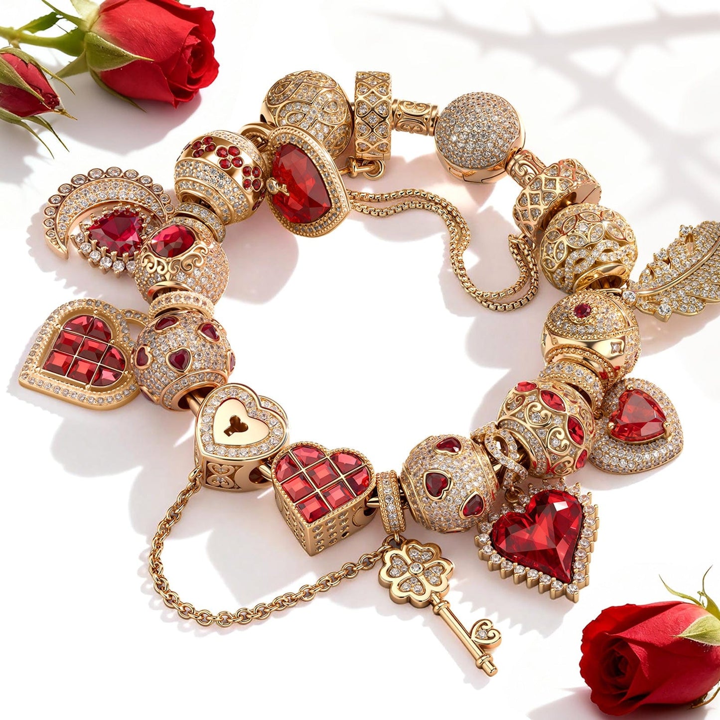 Sterling Silver Awakened Love Charms Bracelet Set In 14K Gold Plated - Handcrafted with Swarovski® Crystals (Includes bracelet and all charms shown)