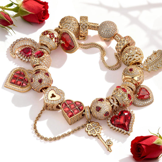 gona- Sterling Silver Awakened Love Charms Bracelet Set In 14K Gold Plated - Handcrafted with Swarovski® Crystals (Includes bracelet and all charms shown)