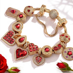 Sterling Silver Passion's Embrace Charms Bracelet Set In 14K Gold Plated - Handcrafted with Swarovski® Crystals (Includes bracelet and all charms shown)