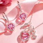 Sterling Silver Light Rose Heart Crystal Necklace and Earrings Set In 14K White Gold Plated - Created With SWAROVSKI® Crystals