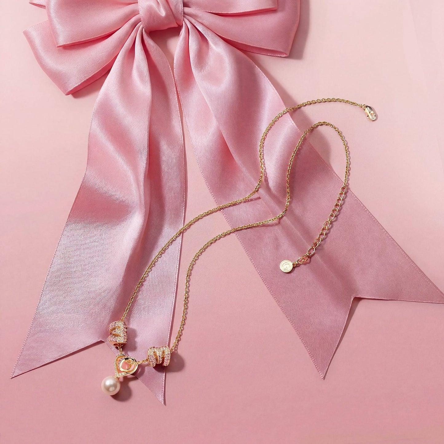 Sterling Silver Coeur Script Pearl Pendant Necklace In 14K Gold Plated