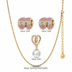 Sterling Silver Coeur Script Pearl Pendant Necklace In 14K Gold Plated