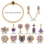 Sterling Silver Regal Violet Chateau Princess Charms Bracelet Set In 14K Gold Plated (Includes bracelet and all charms shown)