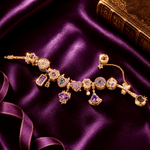Sterling Silver Regal Violet Chateau Princess Charms Bracelet Set In 14K Gold Plated (Includes bracelet and all charms shown)