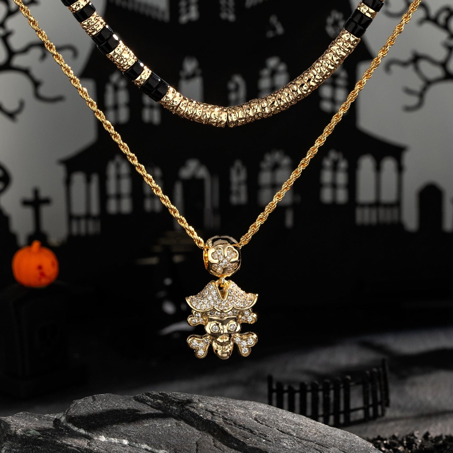 Sterling Silver Buccaneer's Bounty Charms Necklace Set With Enamel In 14K Gold Plated
