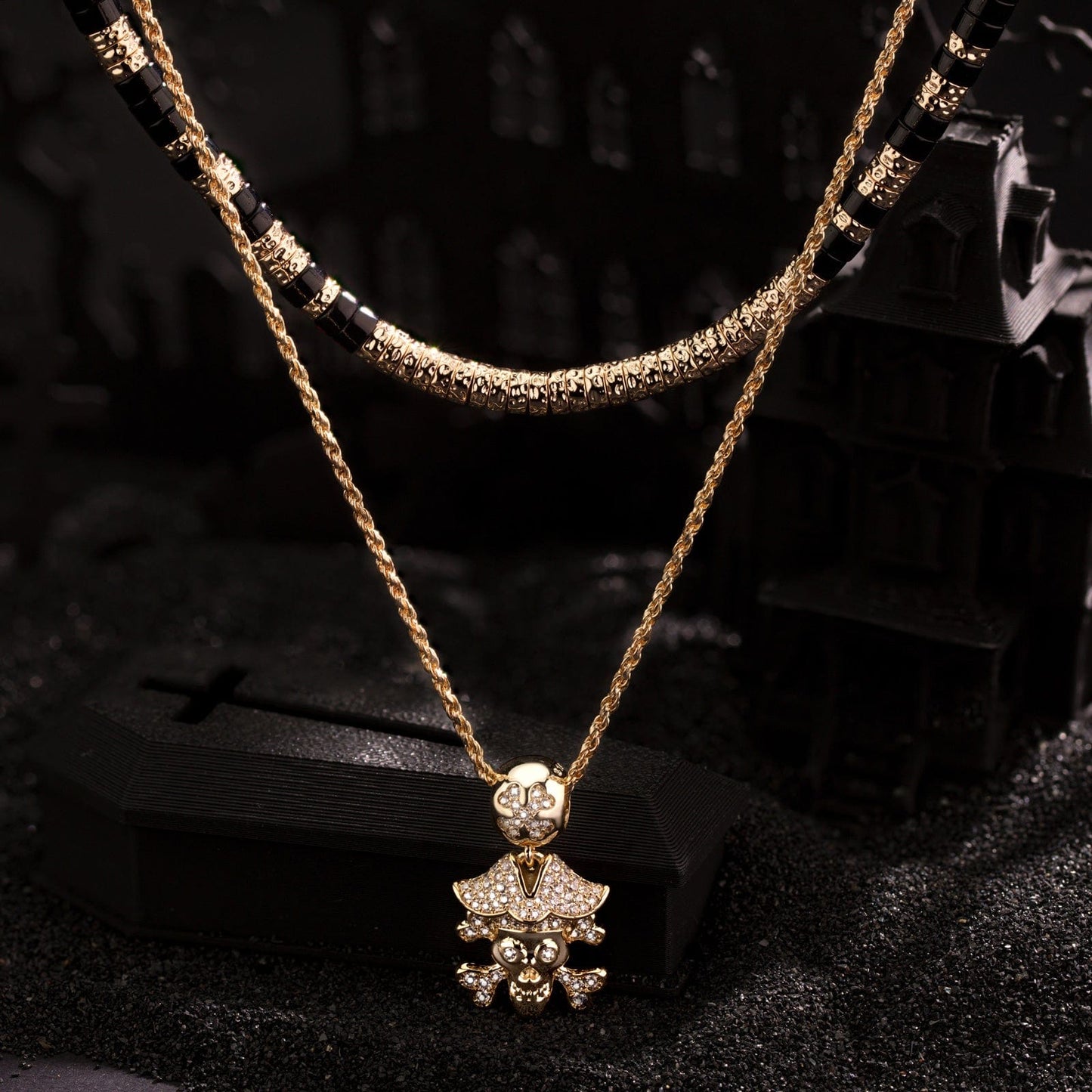 Sterling Silver Buccaneer's Bounty Charms Necklace Set With Enamel In 14K Gold Plated