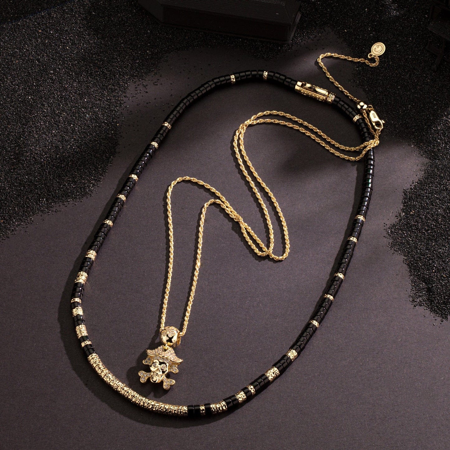 Sterling Silver Buccaneer's Bounty Charms Necklace Set With Enamel In 14K Gold Plated