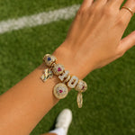 2026 Global Soccer Championship Custom 2-Digit Number Deluxe Full Assorted Themed Charm Bracelet Set in Tarnish-Resistant Silver with 14K Gold Plating (Includes Bracelet And All Charms Shown)