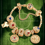 2026 Global Soccer Championship Custom 2-Digit Number Deluxe Full Assorted Themed Charm Bracelet Set in Tarnish-Resistant Silver with 14K Gold Plating (Includes Bracelet And All Charms Shown)