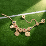 2026 Global Soccer Championship Custom 2-Digit Number Deluxe Full Assorted Themed Charm Bracelet Set in Tarnish-Resistant Silver with 14K Gold Plating (Includes Bracelet And All Charms Shown)