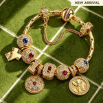 2026 Global Soccer Championship Custom 2-Digit Number Deluxe Full Assorted Themed Charm Bracelet Set in Tarnish-Resistant Silver with 14K Gold Plating (Includes Bracelet And All Charms Shown)