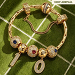 2026 Global Soccer Championship Custom 2-Digit Number Charm Bracelet Deluxe Set in Tarnish-Resistant Silver with 14K Gold Plating (Includes Bracelet And All Charms Shown)