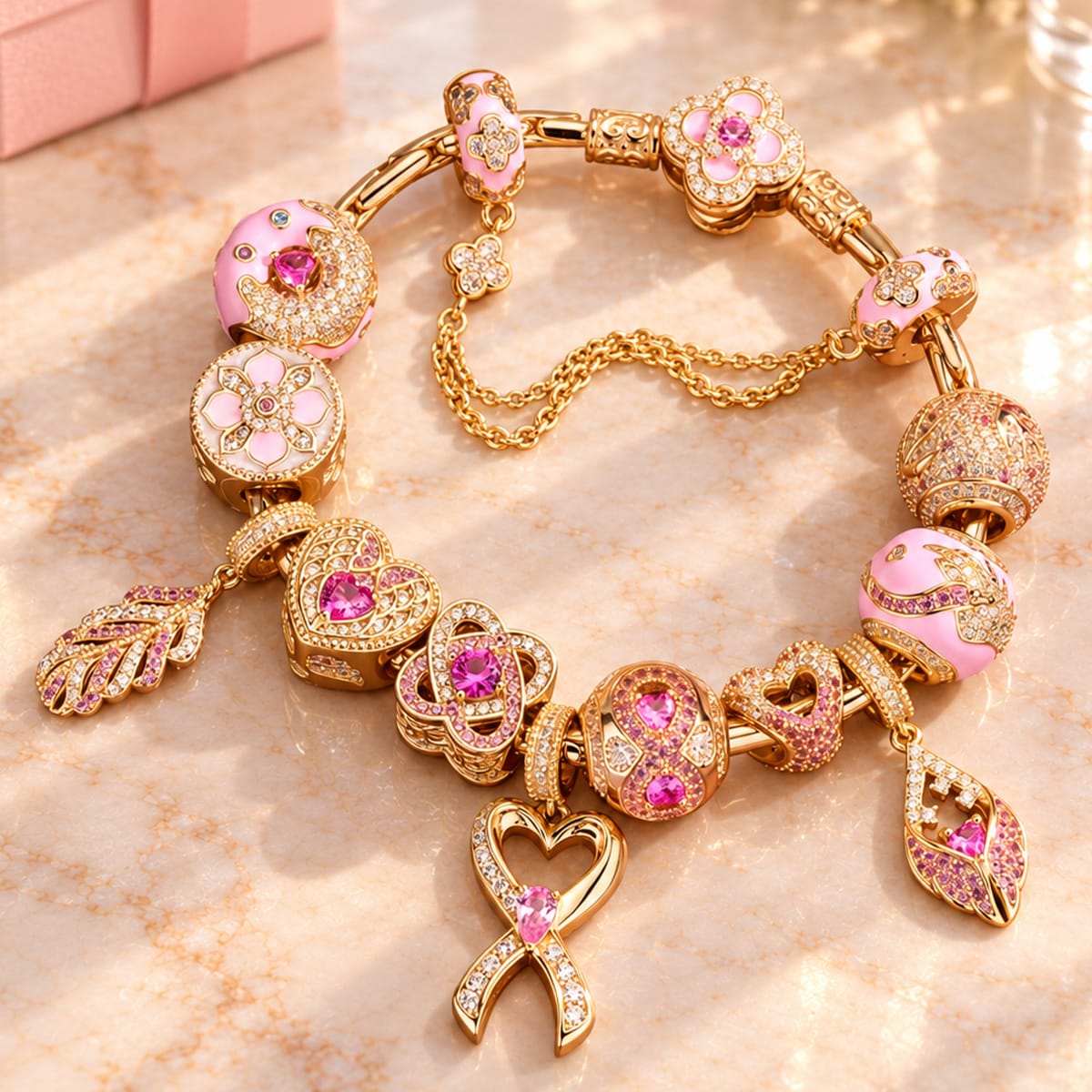 Sterling Silver Everlasting Romance Charm Bracelet Set (Includes Bracelet And All Charms Shown)