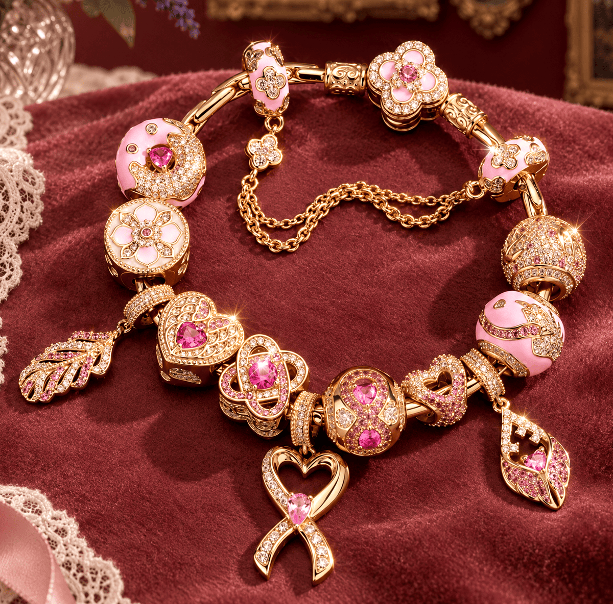 Sterling Silver Everlasting Romance Charm Bracelet Set (Includes Bracelet And All Charms Shown)
