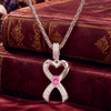 Sterling Silver Heart Ribbon Rose Teardrop Pavé Curated Necklace Set with White Gold Plating (Includes Necklace And Pendant Shown)
