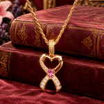 Sterling Silver Heart Ribbon Rose Teardrop Pavé Curated Necklace Set with 14K Gold Plating (Includes Necklace And Pendant Shown)