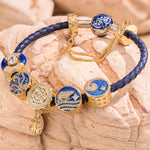 Sterling Silver Colorful Underwater World Charms Bracelet Set With Enamel In Two-Tone Plating