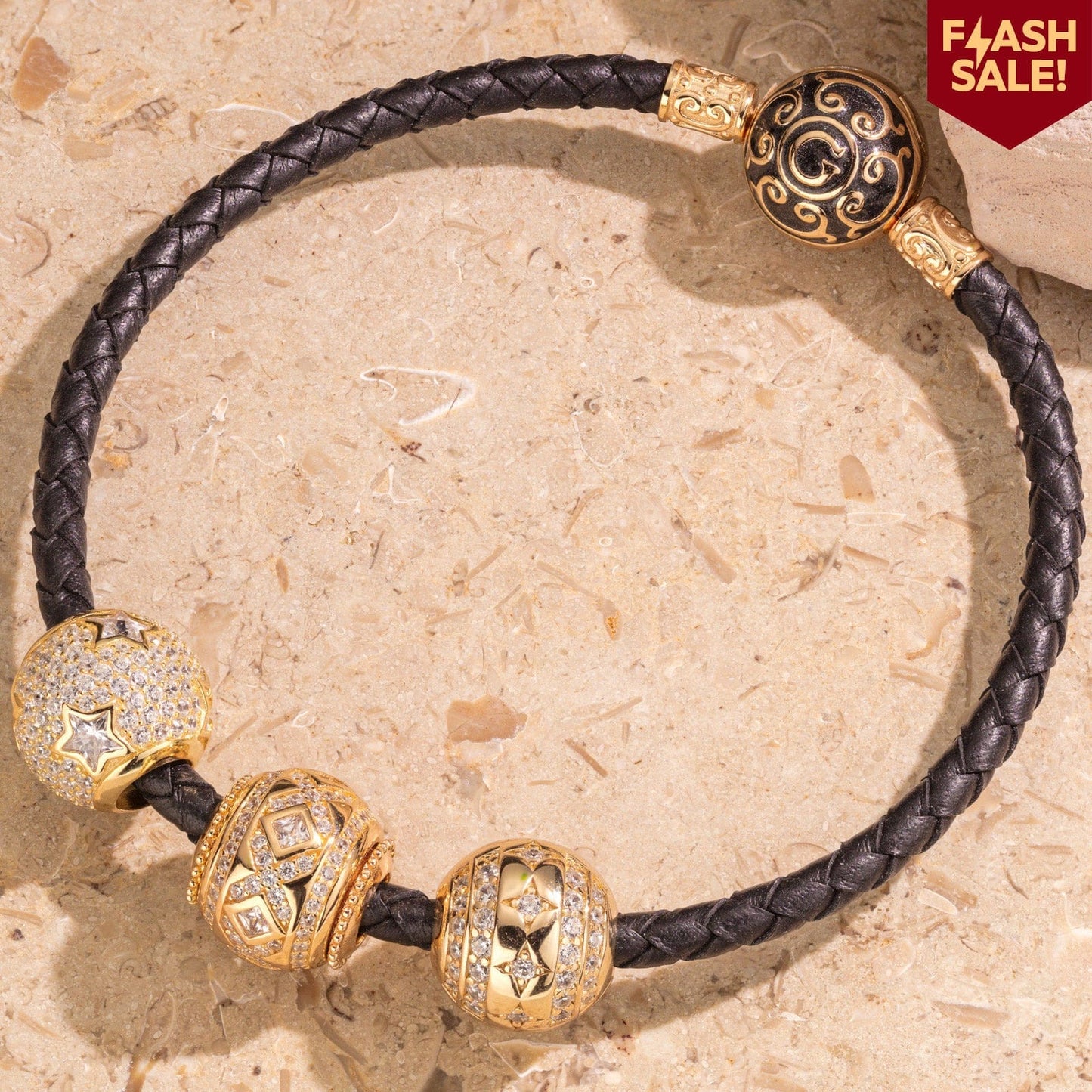 Sterling Silver Twinkling Star Charms Bracelet Set With Enamel In 14K Gold Plated (Includes bracelet and all charms shown)