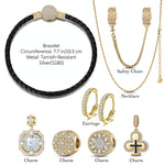 Sterling Silver Luxurious Splendor Charms Bracelet and Necklace and Earrings Set In 14K Gold Plated