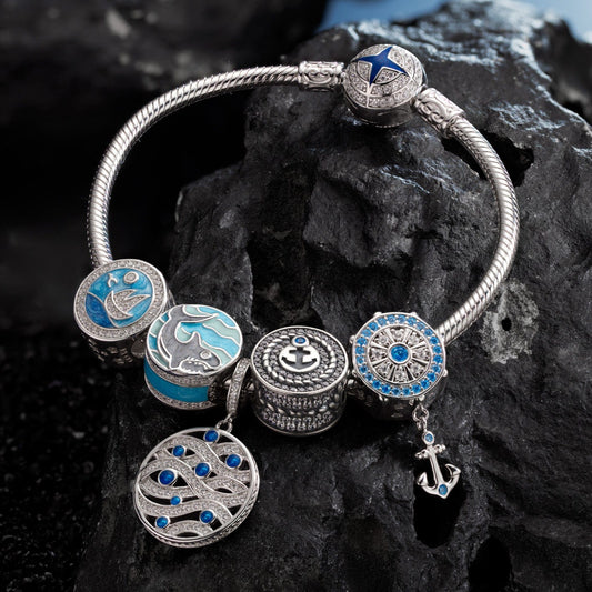 gon- Sterling Silver Island Adventures Charms Bracelet Set With Enamel In White Gold Plated