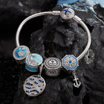 Sterling Silver Island Adventures Charms Bracelet Set With Enamel In White Gold Plated