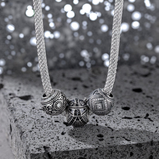 gona- Sterling Silver Berserker Rage XL Size Charms Necklace Set With Enamel In White Gold Plated For Men