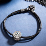 Sterling Silver Anchor Leather Charms Bracelet Set In Blackened 925 Sterling Silver Plated (Includes bracelet and all charms shown)