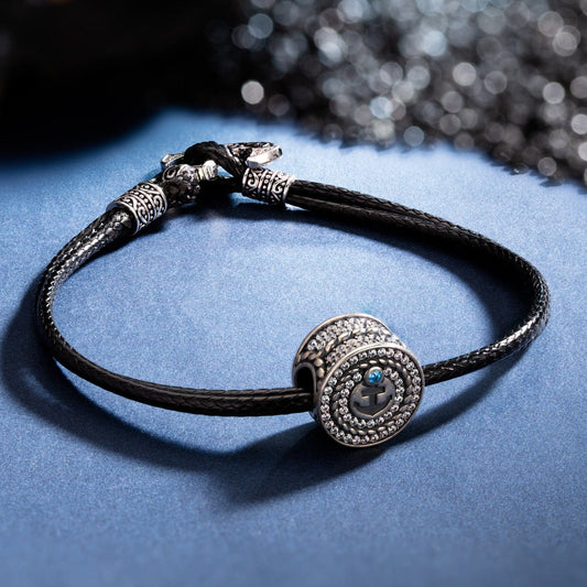 gona- Sterling Silver Anchor Leather Charms Bracelet Set In Blackened 925 Sterling Silver Plated (Includes bracelet and all charms shown)