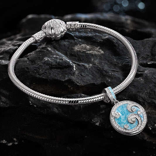 gon- Sterling Silver Ocean Waves Charms Bracelet Set With Enamel In White Gold Plated