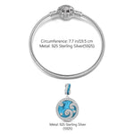 Sterling Silver Ocean Waves Charms Bracelet Set With Enamel In White Gold Plated